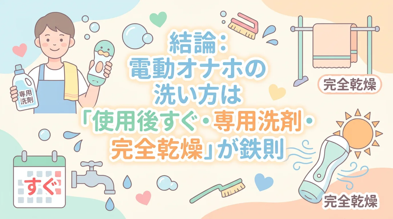 結論：電動オナホの洗い方は「使用後すぐ・専用洗剤・完全乾燥」が鉄則