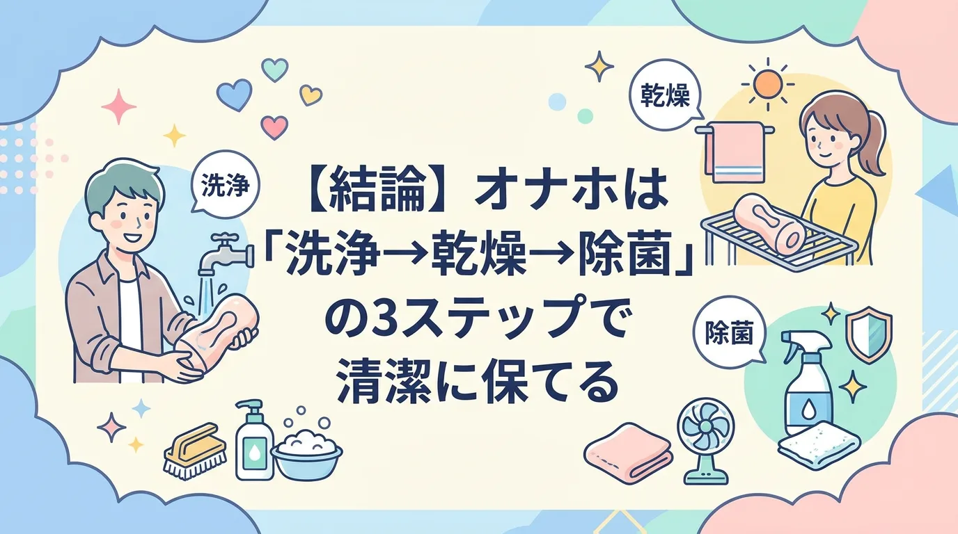 【結論】オナホは「洗浄→乾燥→除菌」の3ステップで清潔に保てる