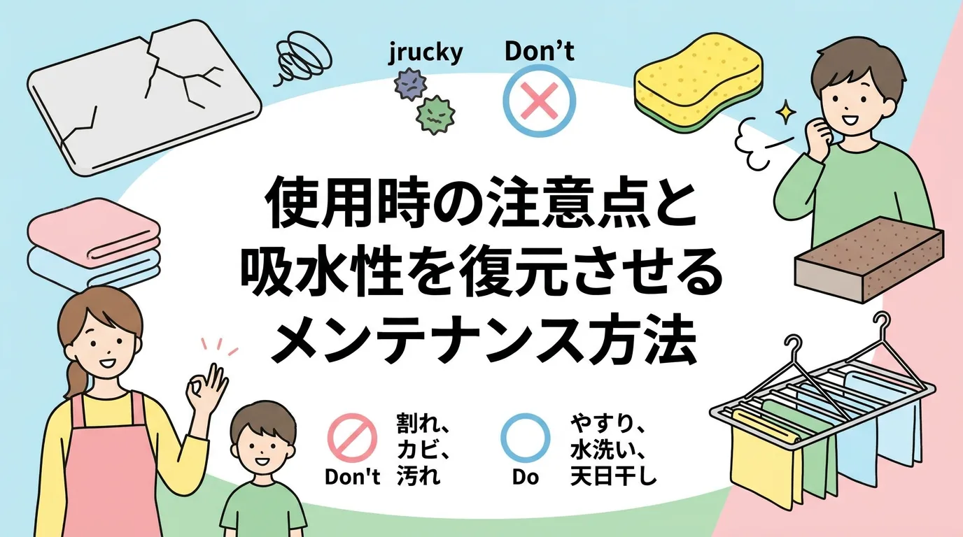 使用時の注意点と吸水性を復元させるメンテナンス方法