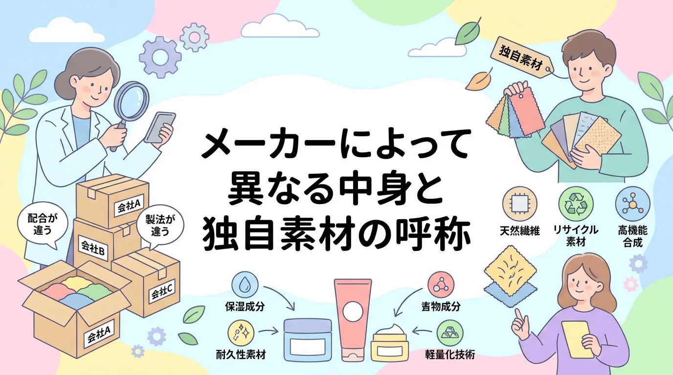 メーカーによって異なる中身と独自素材の呼称
